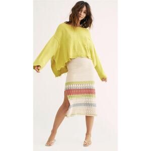 Free People Lemon Yellow Prism Solid Knit Srop Sweater Pullover Size XS-M